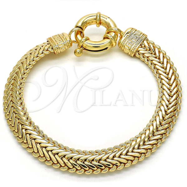 Pulsera Elegante 03.179.0024.08 Oro Laminado, Diseño de Llave Griega, Pulido, Tono Dorado (09 MM Thickness, 8 Inches Length)