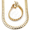 Collar y Pulsera 06.179.0002.18 Oro Laminado, Diseño de Llave Griega, Pulido, Tono Dorado