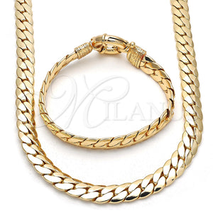 Collar y Pulsera 06.179.0002.18 Oro Laminado, Diseño de Llave Griega, Pulido, Tono Dorado