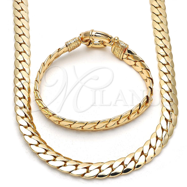 Collar y Pulsera 06.179.0002.18 Oro Laminado, Diseño de Llave Griega, Pulido, Tono Dorado