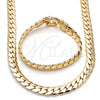 Collar y Pulsera 06.179.0002.18 Oro Laminado, Diseño de Llave Griega, Pulido, Tono Dorado