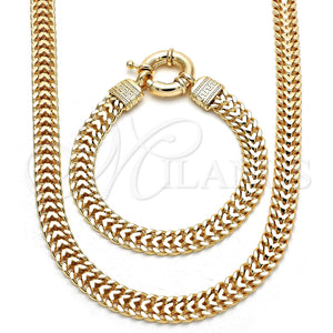 Collar y Pulsera 06.179.0003 Oro Laminado, Diseño de Llave Griega, Pulido, Tono Dorado