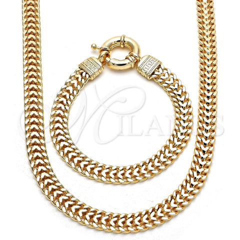 Collar y Pulsera 06.179.0003 Oro Laminado, Diseño de Llave Griega, Pulido, Tono Dorado
