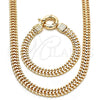 Collar y Pulsera 06.179.0003 Oro Laminado, Diseño de Llave Griega, Pulido, Tono Dorado