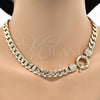 Collar y Pulsera 06.179.0004 Oro Laminado, Diseño de Cubana Concava y Llave Griega, Pulido, Tono Dorado