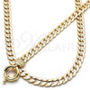 Collar y Pulsera 06.179.0004 Oro Laminado, Diseño de Cubana Concava y Llave Griega, Pulido, Tono Dorado