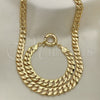 Collar y Pulsera 06.179.0004 Oro Laminado, Diseño de Cubana Concava y Llave Griega, Pulido, Tono Dorado