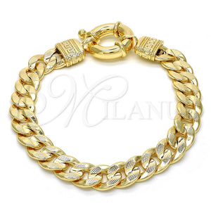Pulsera Básica 03.179.0027.08 Oro Laminado, Diseño de Cubana Concava y Llave Griega, Pulido, Tono Dorado (10 MM Thickness, 8 Inches Length)