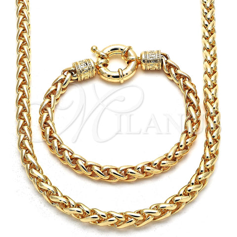 Collar y Pulsera 06.179.0005 Oro Laminado, Diseño de Cola de Raton y Llave Griega, Pulido, Tono Dorado