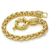 Pulsera Básica 03.179.0028.08 Oro Laminado, Diseño de Cola de Raton y Llave Griega, Pulido, Tono Dorado (07 MM Thickness, 8 Inches Length)