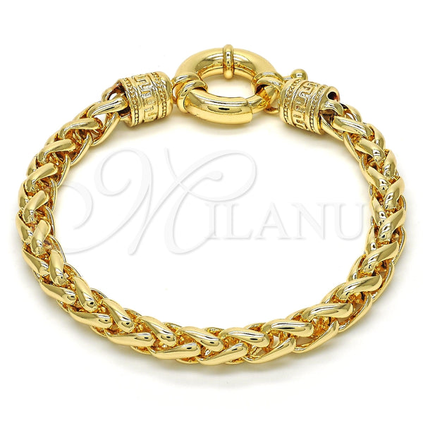 Pulsera Básica 03.179.0028.08 Oro Laminado, Diseño de Cola de Raton y Llave Griega, Pulido, Tono Dorado (07 MM Thickness, 8 Inches Length)