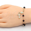 Rosario de Pulsera 09.63.0110.08 Oro Laminado, Diseño de Caridad del Cobre y Crucifijo, con Negro and Rojo Naranja Azavache, Pulido, Tono Dorado