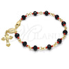Rosario de Pulsera 09.63.0110.08 Oro Laminado, Diseño de Caridad del Cobre y Crucifijo, con Negro and Rojo Naranja Azavache, Pulido, Tono Dorado