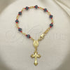 Rosario de Pulsera 09.63.0110.08 Oro Laminado, Diseño de Caridad del Cobre y Crucifijo, con Negro and Rojo Naranja Azavache, Pulido, Tono Dorado