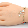 Rosario de Pulsera 09.63.0103.1.08 Oro Laminado, Diseño de Guadalupe y Crucifijo, con Multicolor Azavache, Pulido, Tono Dorado