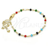 Rosario de Pulsera 09.63.0103.1.08 Oro Laminado, Diseño de Guadalupe y Crucifijo, con Multicolor Azavache, Pulido, Tono Dorado