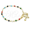 Rosario de Pulsera 09.63.0103.1.08 Oro Laminado, Diseño de Guadalupe y Crucifijo, con Multicolor Azavache, Pulido, Tono Dorado