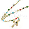 Rosario Fino 09.63.0111.18 Oro Laminado, Diseño de Caridad del Cobre y Crucifijo, con Azavache Multicolor, Pulido, Tono Dorado