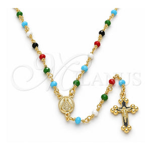 Rosario Fino 09.63.0111.18 Oro Laminado, Diseño de Caridad del Cobre y Crucifijo, con Azavache Multicolor, Pulido, Tono Dorado