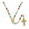 Rosario Fino 09.63.0111.18 Oro Laminado, Diseño de Caridad del Cobre y Crucifijo, con Azavache Multicolor, Pulido, Tono Dorado