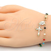Rosario de Pulsera 09.63.0111.08 Oro Laminado, Diseño de Caridad del Cobre y Crucifijo, con Multicolor Azavache, Pulido, Tono Dorado