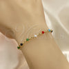 Rosario de Pulsera 09.63.0111.08 Oro Laminado, Diseño de Caridad del Cobre y Crucifijo, con Multicolor Azavache, Pulido, Tono Dorado