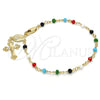 Rosario de Pulsera 09.63.0111.08 Oro Laminado, Diseño de Caridad del Cobre y Crucifijo, con Multicolor Azavache, Pulido, Tono Dorado