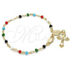 Rosario de Pulsera 09.63.0111.08 Oro Laminado, Diseño de Caridad del Cobre y Crucifijo, con Multicolor Azavache, Pulido, Tono Dorado