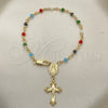Rosario de Pulsera 09.63.0111.08 Oro Laminado, Diseño de Caridad del Cobre y Crucifijo, con Multicolor Azavache, Pulido, Tono Dorado