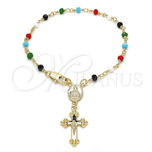 Rosario de Pulsera 09.63.0111.08 Oro Laminado, Diseño de Caridad del Cobre y Crucifijo, con Multicolor Azavache, Pulido, Tono Dorado