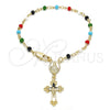 Rosario de Pulsera 09.63.0111.08 Oro Laminado, Diseño de Caridad del Cobre y Crucifijo, con Multicolor Azavache, Pulido, Tono Dorado