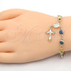 Rosario de Pulsera 09.63.0107.1.08 Oro Laminado, Diseño de Guadalupe y Crucifijo, Resinado Multicolor, Tono Dorado