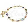 Rosario de Pulsera 09.63.0107.1.08 Oro Laminado, Diseño de Guadalupe y Crucifijo, Resinado Multicolor, Tono Dorado