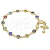 Rosario de Pulsera 09.63.0107.1.08 Oro Laminado, Diseño de Guadalupe y Crucifijo, Resinado Multicolor, Tono Dorado