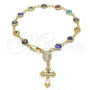 Rosario de Pulsera 09.63.0107.1.08 Oro Laminado, Diseño de Guadalupe y Crucifijo, Resinado Multicolor, Tono Dorado