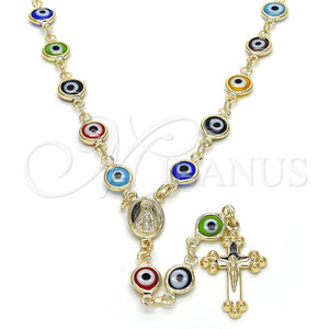 Rosario Mediano 09.63.0113.18 Oro Laminado, Diseño de Caridad del Cobre y Crucifijo, Resinado Multicolor, Tono Dorado