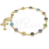 Rosario de Pulsera 09.63.0113.08 Oro Laminado, Diseño de Caridad del Cobre y Crucifijo, Resinado Multicolor, Tono Dorado