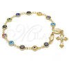 Rosario de Pulsera 09.63.0113.08 Oro Laminado, Diseño de Caridad del Cobre y Crucifijo, Resinado Multicolor, Tono Dorado