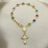 Rosario de Pulsera 09.63.0113.08 Oro Laminado, Diseño de Caridad del Cobre y Crucifijo, Resinado Multicolor, Tono Dorado