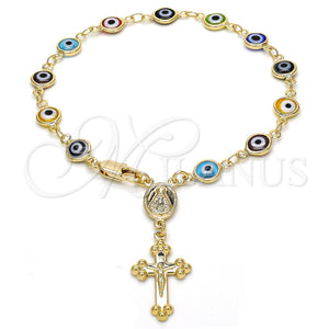Rosario de Pulsera 09.63.0113.08 Oro Laminado, Diseño de Caridad del Cobre y Crucifijo, Resinado Multicolor, Tono Dorado