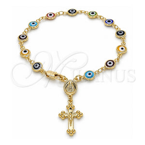 Rosario de Pulsera 09.63.0113.08 Oro Laminado, Diseño de Caridad del Cobre y Crucifijo, Resinado Multicolor, Tono Dorado