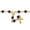Rosario Mediano 09.63.0110.18 Oro Laminado, Diseño de Caridad del Cobre y Crucifijo, con Negro and Rojo Naranja Azavache, Pulido, Tono Dorado