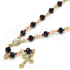 Rosario Mediano 09.63.0110.18 Oro Laminado, Diseño de Caridad del Cobre y Crucifijo, con Negro and Rojo Naranja Azavache, Pulido, Tono Dorado