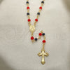 Rosario Mediano 09.63.0110.18 Oro Laminado, Diseño de Caridad del Cobre y Crucifijo, con Negro and Rojo Naranja Azavache, Pulido, Tono Dorado