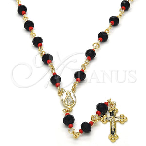 Rosario Mediano 09.63.0110.18 Oro Laminado, Diseño de Caridad del Cobre y Crucifijo, con Negro and Rojo Naranja Azavache, Pulido, Tono Dorado