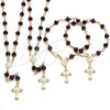 Rosario Mediano 09.63.0110.18 Oro Laminado, Diseño de Caridad del Cobre y Crucifijo, con Negro and Rojo Naranja Azavache, Pulido, Tono Dorado