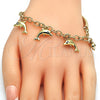 Pulsera de Dije 03.63.1829.08 Oro Laminado, Diseño de Delfín y Hueco, con Blanca Cristal, Diamantado, Tono Dorado (05 MM Thickness, 8 Inches Length)