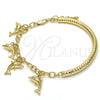 Pulsera de Dije 03.63.1829.08 Oro Laminado, Diseño de Delfín y Hueco, con Blanca Cristal, Diamantado, Tono Dorado (05 MM Thickness, 8 Inches Length)