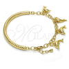 Pulsera de Dije 03.63.1829.08 Oro Laminado, Diseño de Delfín y Hueco, con Blanca Cristal, Diamantado, Tono Dorado (05 MM Thickness, 8 Inches Length)