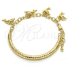 Pulsera de Dije 03.63.1829.08 Oro Laminado, Diseño de Delfín y Hueco, con Blanca Cristal, Diamantado, Tono Dorado (05 MM Thickness, 8 Inches Length)